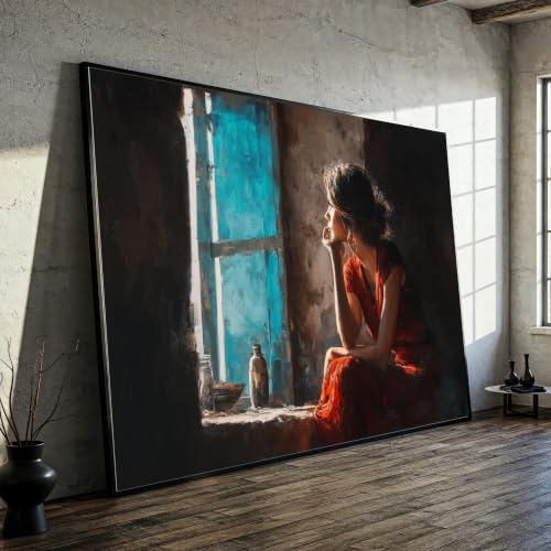 Art mural portrait contemplatif grand format 50 x 70 cm avec cadre bois