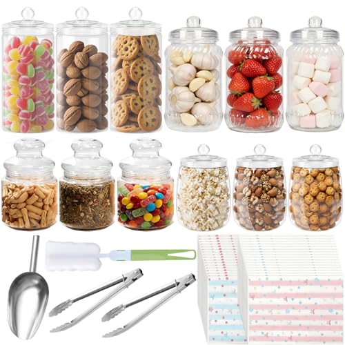 Mssushi 12 Tarros de para Chuches，Candy Bar de Estilos con Tapa Transparente，Estilo Retro，2 Lengüetas
