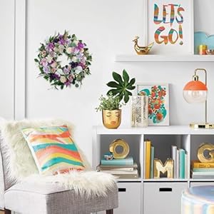 22" Artificial Flower Wreath Spring/Summer Floral Wreaths for Front Door with Roses Orchid Gardenia Dahlia Full and Elegant Decor for Inside Outside Wall Window Festival Party Wedding (White Purple) 22 Artificial Flower Wreath SpringSummer Floral Wreaths for Front Door with Roses Orchid Gardenia Dahlia Full and Elegant Decor for Inside Outside Wall Window Festival Party Wedding White Purple