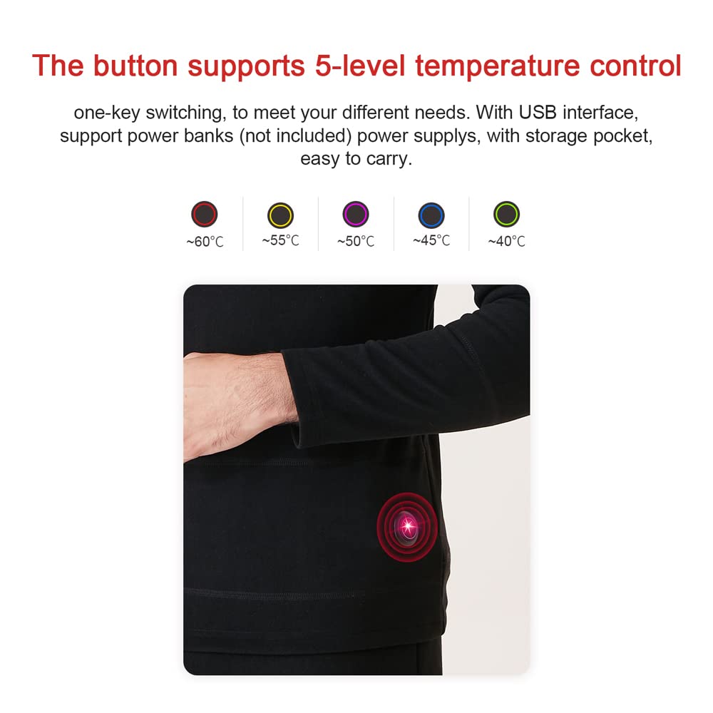 Conjunto de Ropa Interior Térmica con Calefacción Eléctrica para Hombre y Mujer, 8 Zonas de Calefacción, Térmicas Inteligentes con USB para Actividades Al Aire