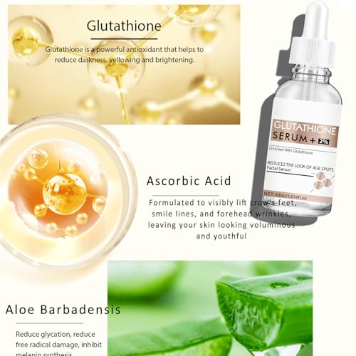 Grospe Glutathione Serum,20000ppm Glutathione and Hyaluronic Acid Korean Face Serums for Women Dark Spot Serum Improve Skin Elasticity Reduces Hyperpigmentation,Fine Lines & Wrinkles 1 fl oz