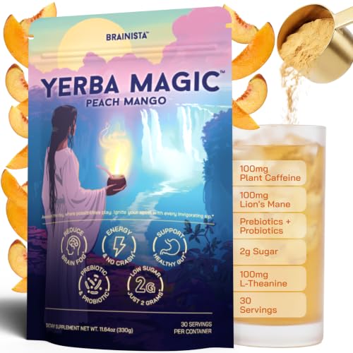Yerba Mate Energy Drinks, Yerba Magic, Gut Health, Peach Mango, 30 Servings