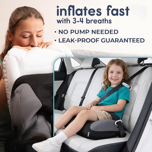 Image of Hiccapop UberBoost Inflatable Booster Car Seat | Blow up Narrow Backless Booster Car Seat for Travel | Portable Booster Seat for Toddlers, Kids, Child | Black /Gray