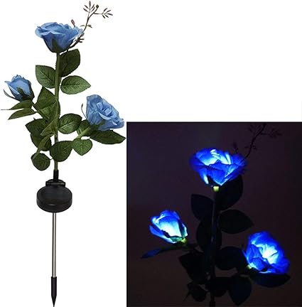 Amazon Co Jp 太陽芝生ライト屋外 12のバラの花が付いている太陽庭の棒ライトは庭のテラスのための太陽花ライトを動力を与えられた芝生のテラスの庭の装飾ライト導きました ブルー Diy 工具 ガーデン