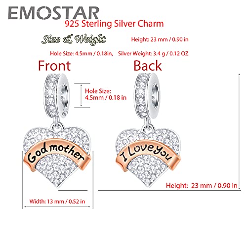 EMOSTAR Family Charms, 925 Sterling Silver Mother Father Daughter Son Sister Brother Godmother Nana Grandma Husband Wife Aunt Niece Cousin Uncle Best Friends, I Love You Dangle, fit European Bracelet3