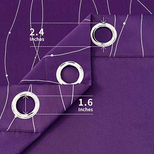 Anjee Blackout Curtains With Silver Wave Line Printed Grommet Top Light Darkening Thermal Insulated Window Curtains Drapes For Kids Boys Bedroom Living Room 52X63 Inch Purple 2 Panels #TOP3