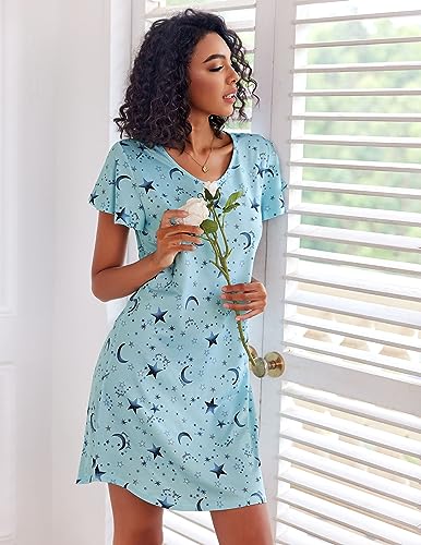 Ekouaer 2 Pack Women's Nightgown Short Sleeve Nightshirts Comfy Soft Pajama Sleep Dress2