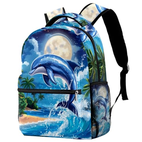 KengjuTesu Mochila de viaje con diseño de delfín, con soporte para botellas para niñas y niños, Multicolor 7, Talla única