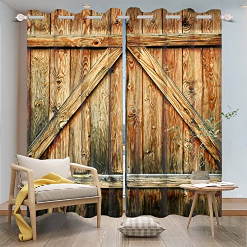DORCEV Barn Door Curtains - Rustic Vintage Wood Plank Window Drapes for Farmhouse Countryside Living Room Kitchen - Grommet Top, 53x84 inch, 2 Panels