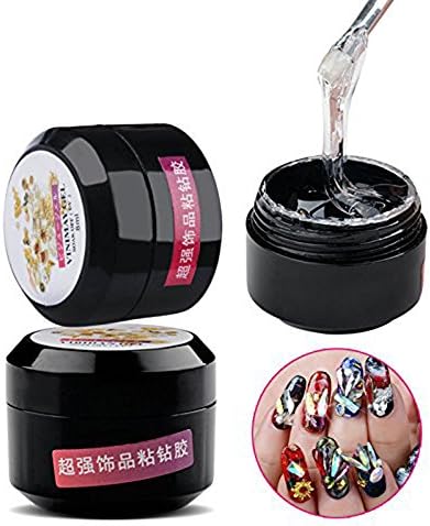 Minejin Nail Art Rhinestone Glue Gem Super Sticky Jewelry 8ml Gel Diamond Polish Decoration With Pen Tools UV Light Cured Needed 2Box