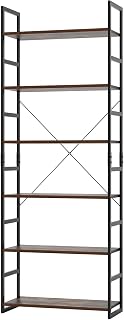FirFurd Bookcase 6 Tiers Bookshelves Vintage Storage Rack Wooden Standing Shelving Unit Plant Stand for Living Room Bedroom Office