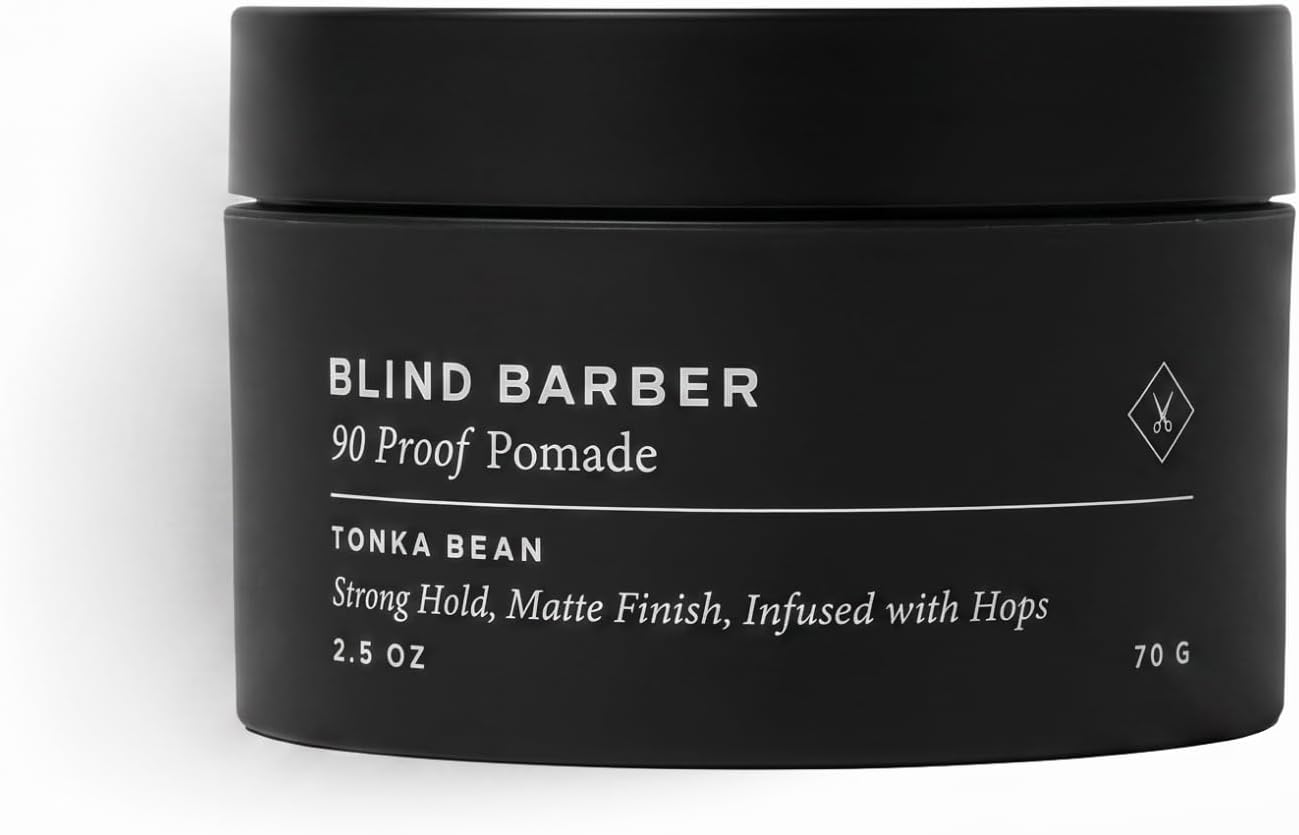 Blind Barber 90 Proof Hair Pomade for Men - Strong Hold, Natural Finish - Water-Based, Matte Pomade for Men with Hops & Tonka Bean - Free of Greasy Oils, Easy to Use - (2.5 Oz)