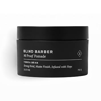 Blind Barber 90 Proof Hair Pomade for Men - Strong Hold, Natural Finish - Water-Based, Matte Pomade for Men with Hops & Tonka Bean - Free of Greasy Oils, Easy to Use - 2.5 Oz