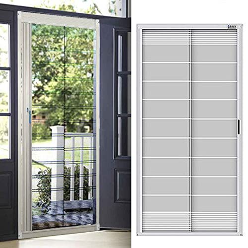 Custom Cut to Size,[ Grey, W xH (inch)], Aluminum Retractable Front Screen Door net,Fiberglass mesh with alumium, Mosquito Screens I Bug Net for Doors (W 42x H 83(inch), Folding)