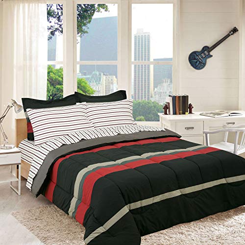 Kidz Mix Mf Rugby Stripe Red Twin 6Pc Comforter Set #TOP23