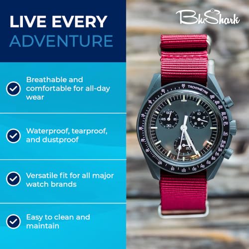 Image of BluShark - Original Collection Military-Style Waterproof Watch Strap, Fits All Timepiece Brands, Durable Nylon Wristwatch Accessories with Stainless Steel Buckle - 18mm, 20mm, 22mm & 24mm Watch Bands