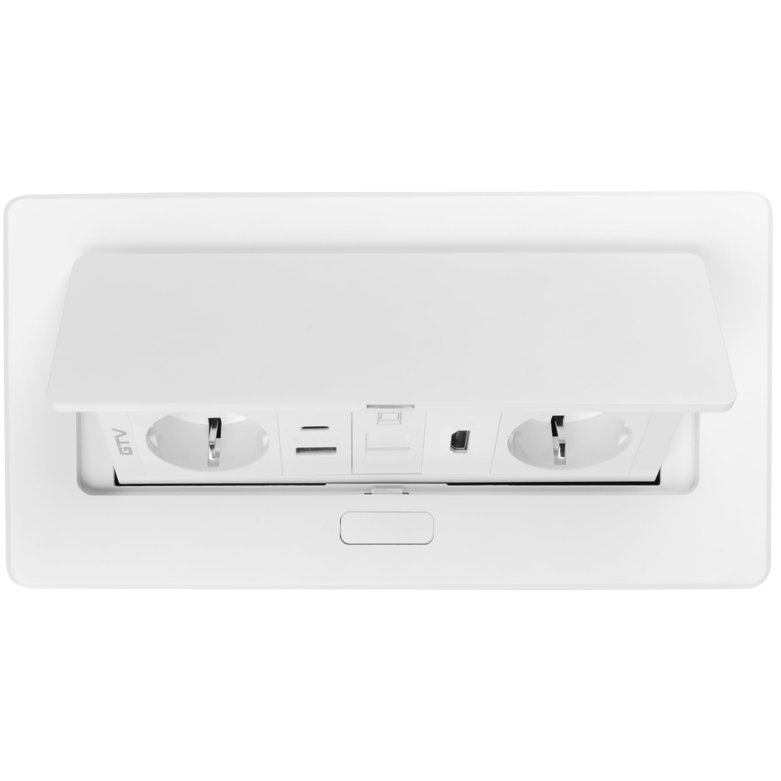 GTV Enchufe empotrable MULTISOFT blanco con 2 Schuko, USB A+C, RJ45, HDMI 2.0, cable 1,5 m