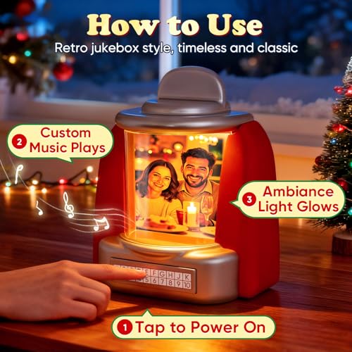 Custom Christmas Jukebox Machine, Personalized Juke Box Music Player with Radio Speaker, Custom Music Box with Photo Text, Retro Home Decor Customized Gifts Valentine’s Day for Couples Men Women