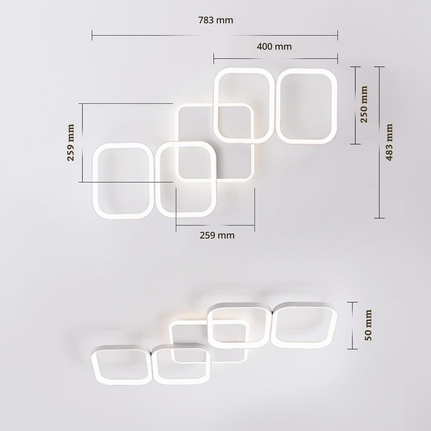 ANTENLICHT Plafon LED Techo Moderno 50W 5600LM, Lámpara de Techo Salon LED Regulable con Mando a Distancia 3000K-6500K, Luz de Techo para Salón Dormitorio, 78 * 48 * 5CM, Blanco
