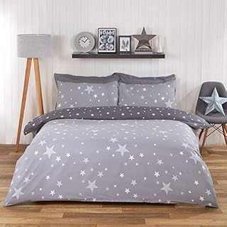 Dreamscene Galaxy Stars Duvet Cover with Pillowcase Kids Reversible Charcoal Bedding Set, Silver Grey, Double