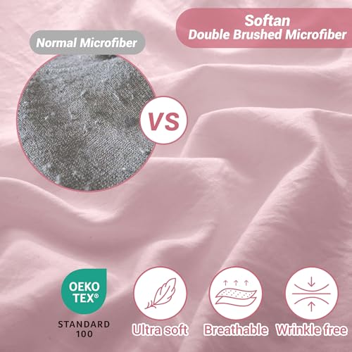 Image of Softan Microfiber Queen Sheet Set with Non-Slip Corner Straps, Pink | 15 inch Deep Pocket Fitted Bed Sheets, Double Brushed Microfiber, Cozy Sheets & Pillowcase for All Season