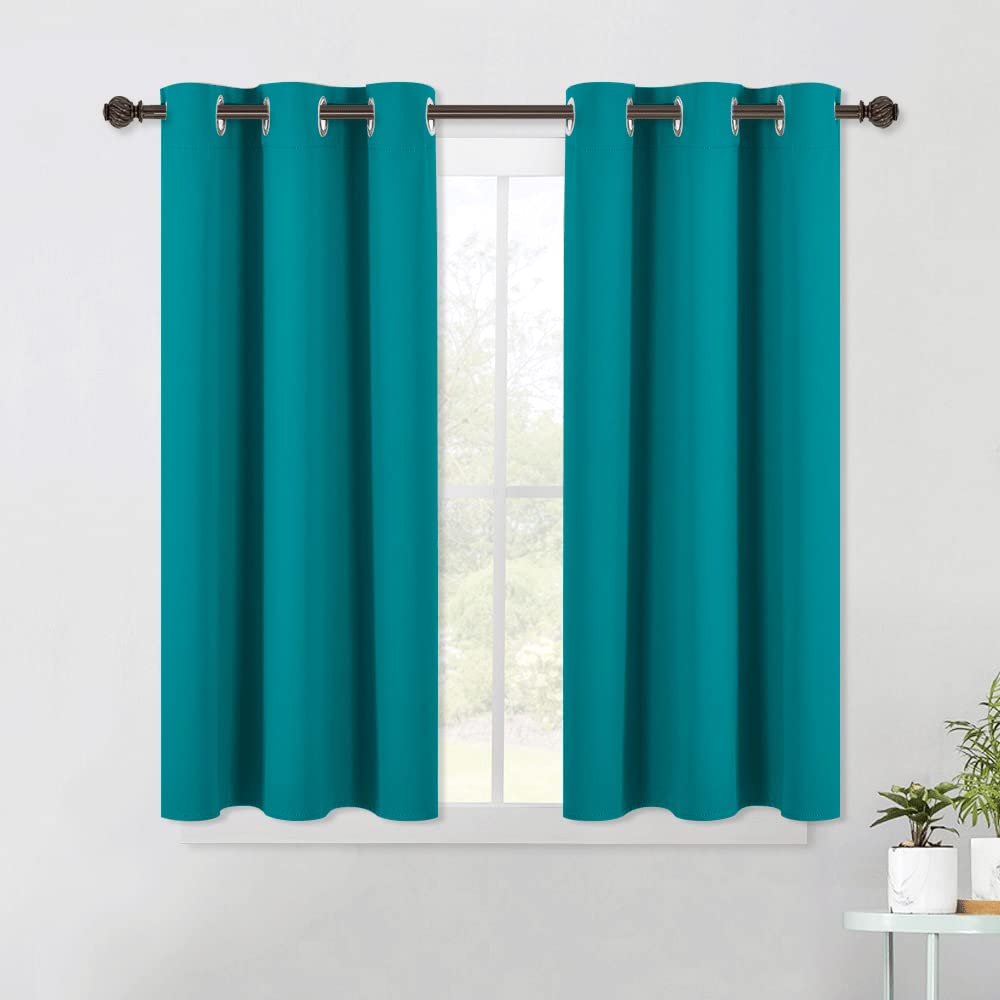 NICETOWN ROM Darkening Curtains 45 inch Length 2 Panels, Thermal Insulated Grommet Blackout Curtains for Modern Casual Elegant Bedroom Kids Room Theme Decoration (Peacock Teal, 2 Pieces, W42)