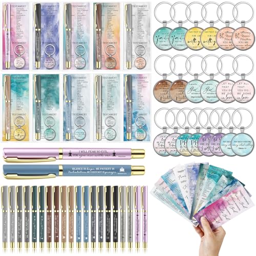 Motipuns 20 Sets Christian Church Gifts Bulk Bible Verse Pens Keychains and Bookmarks Religious Gifts for Women Teacher Sunday School Supplies(Vibrant,Watercolor)