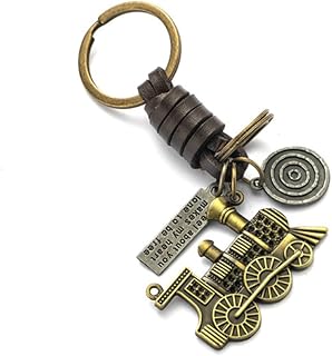 Llavero Locomotora Tren color bronce - Llaveros máquina de tren con frase motivadora - Llavero de metal bronceado con cadena de cuero - Llavero para maquinista o amantes de los trenes - Llavero unisex