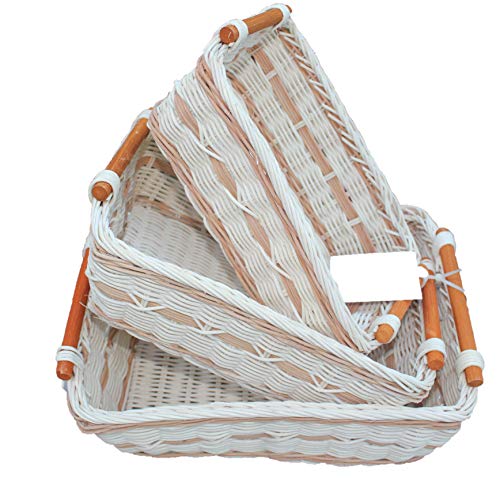 ShopOnNet RT430712-3 Handwoven Retangular Wicker Storage Basket with Handle in Cream and Brown (Set of 3)