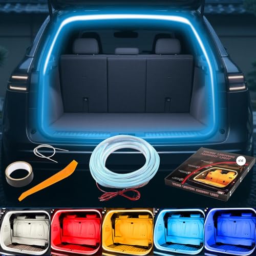アンビエントライト車 ルームランプ 車内 【2025新モデル】トランクライト LEDテープ 高輝度 雰囲気 車内装飾用 カット可能 サイズ調節可能 埋め込み 防水 取付簡単 車のトランク用(常時点灯 アイスブルー 4m)