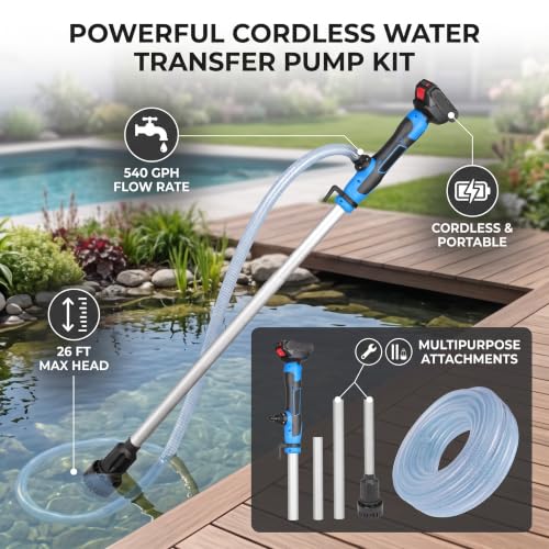 Image of 2026 Upgraded Cordless Stick Water Transfer Pump, Portable Electric Sump Pump with 4000mAh 21V Battery & Water Hose, Utility Water Removal Pump Kit for Pool Garden Pond RV Boat Draining
