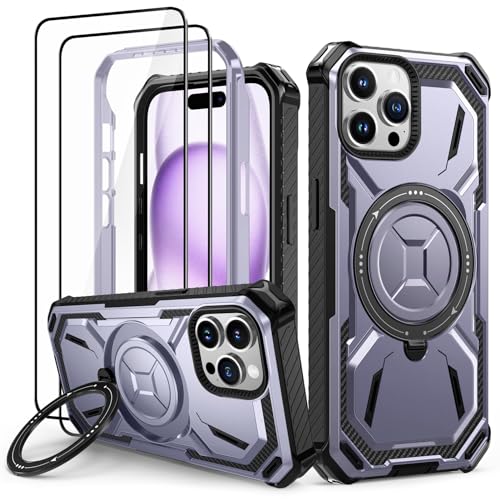Coque iPhone 15 Pro antichoc avec anneau support et 2 verres de protection