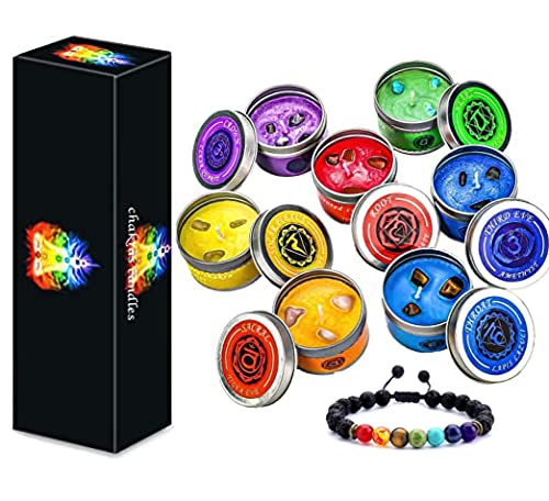 Spiritual Gifts For Women,Chakra Candles With Crystals Inside Set Of 7 With Chakra Bracelets.meditation Candles/Wiccan Gifts /7 Day Candle Incense Ceremony Kit For Healing And Cleansing #TOP25