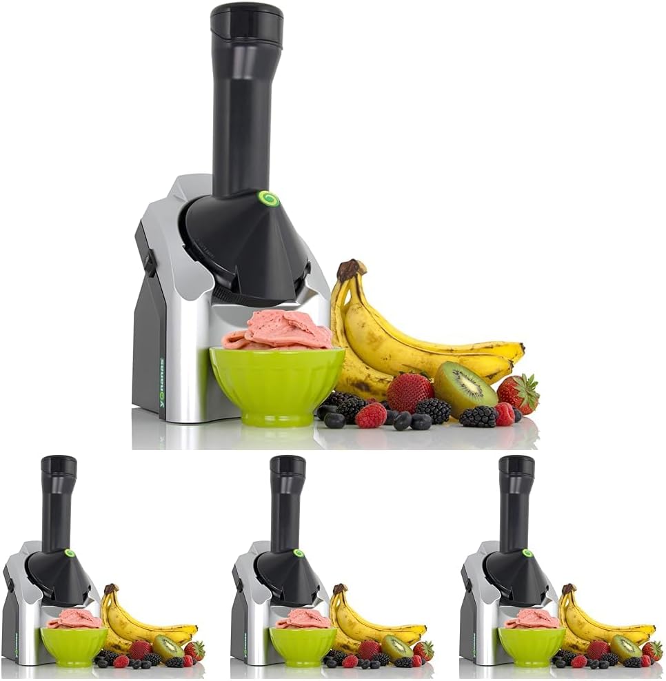Yonanas Classic Frozen Fruit Soft Serve Maker for Healthy Vegan and Dairy-Free Treats,200W Silver Machine with 36 Recipes,BPA Free,Easy to Clean,Quick and Simple to Use,(Pack of 4)