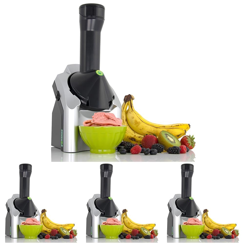 Yonanas Classic Frozen Fruit Soft Serve Maker for Healthy Vegan and Dairy-Free Treats,200W Silver Machine with 36 Recipes,BPA Free,Easy to Clean,Quick and Simple to Use,(Pack of 4)