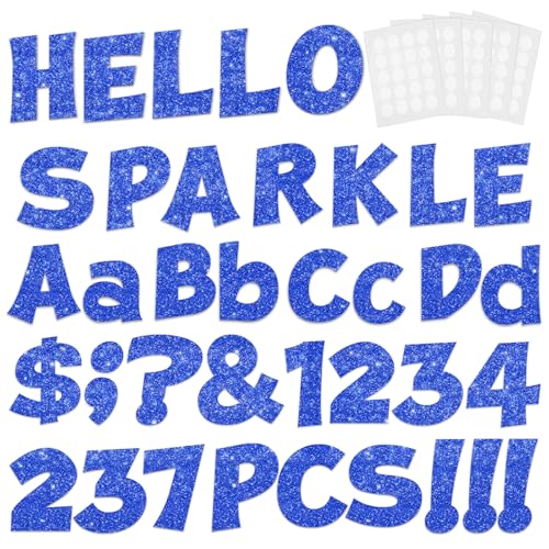 Image of 237 Pcs Glitter Bulletin Board Letters, Numbers and Punctuation 4 Inch | Cut Out Letters for Bulletin Board Decorations, Poster Board Letters Alphabet Cutouts for Classroom Wall Decor (Blue)