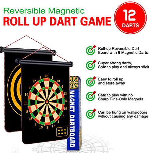 Magnetic Dart Board for Kids, Roll Up Magnetic Dartboard, Indoor and Outdoor Games for Kids with 12 Safe Darts for boys