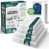 Bolsas al vacío ropa hogar y viaje, Pack de 12 con bomba manual compatible con aspirador y bolsa colgante - Bolsas almacenaje guardar ropa - Sacos al vacío reutilizables