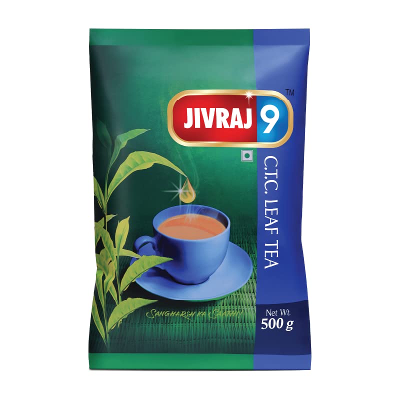 Jivraj 9 CTC Assam Leaf Tea - Pack of 500g, Premium CTC Chai with Blended Leaves, Strong Aromatic & Quick Brewing Tea with Supreme Taste