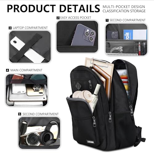 School Backpack for Boys Girls Teens, Black Backpack for Men Women, 18.4 inch Laptop Back Pack with Reinforced Straps, Backpacks for School Business Work College Travel, College Book Bag, Bookbag - 1