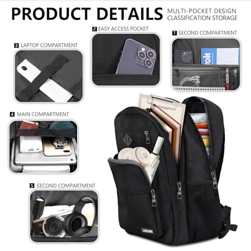 School Backpack for Boys Girls Teens, Black Backpack for Men Women, 18.4 inch Laptop Back Pack with Reinforced Straps, Backpacks for School Business Work College Travel, College Book Bag, Bookbag