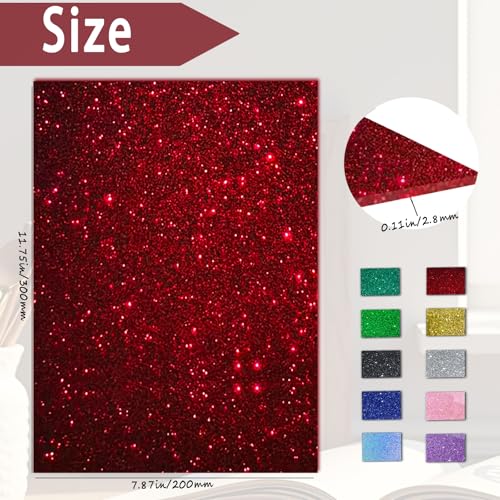 Image of Glitter Acrylic Sheets, Red, 12 inchx8 inch, 2 Pack, 1 /8 inch Thick | 3mm Cast Sparkly Sheets, For Laser Cutting, Engraving, Invitation Blanks, Signs & Festival Decorations