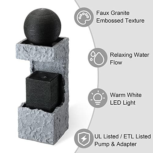 Glitzhome 34.75" H Decorative Sphere Outdoor Water Fountain With Led Light Modern Black Grey Geometric Outdoor Fountain Pedestal Water Fountain With Submersible Pump For Garden Patio Deck Porch #TOP3