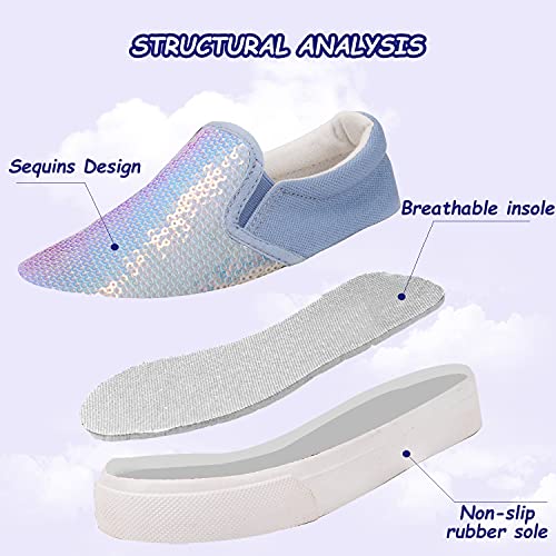 Toandon Toddler Girls Canvas Loafer Shoes Slip On Sneakers Baby Kids Sequins Glimmer Glitter Sparkle Low Top Non Slip Rubber Sole Lightweight Breathable Walking Outdoor Fashion Casual Blue Size 3 #TOP3