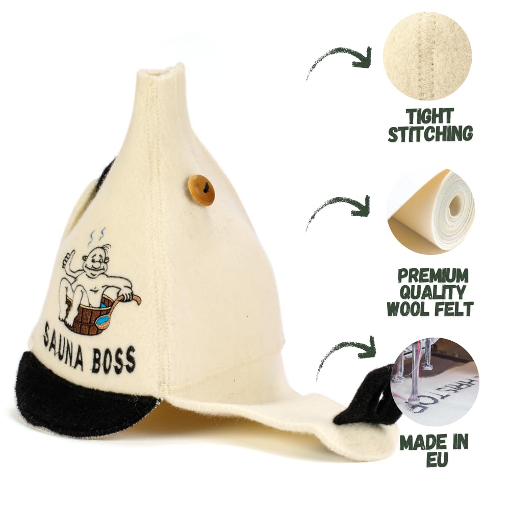 Chapeau de Sauna 'Sauna Boss Bucket' Blanc - 100% Chapeau en Feutre de Laine Biologique