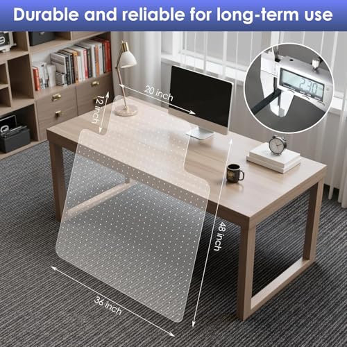 Kuyal Office Chair Mat for Carpet, 36x48 Clear Heavy Duty Computer Chair Mat with Lip, Under Desk Protector Carpeted Floors Mat, Easy Chair Movement,Ship Flat
