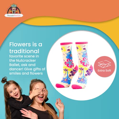 Children’s Ballerina-Themed Floral Socks - Vibrant Dancer Print, Colorful Flower Patterns, Soft, Comfy, And Durable, Unique Gift For Dance Lovers & Fashionistas- Kids Sizes 6-13 #TOP5