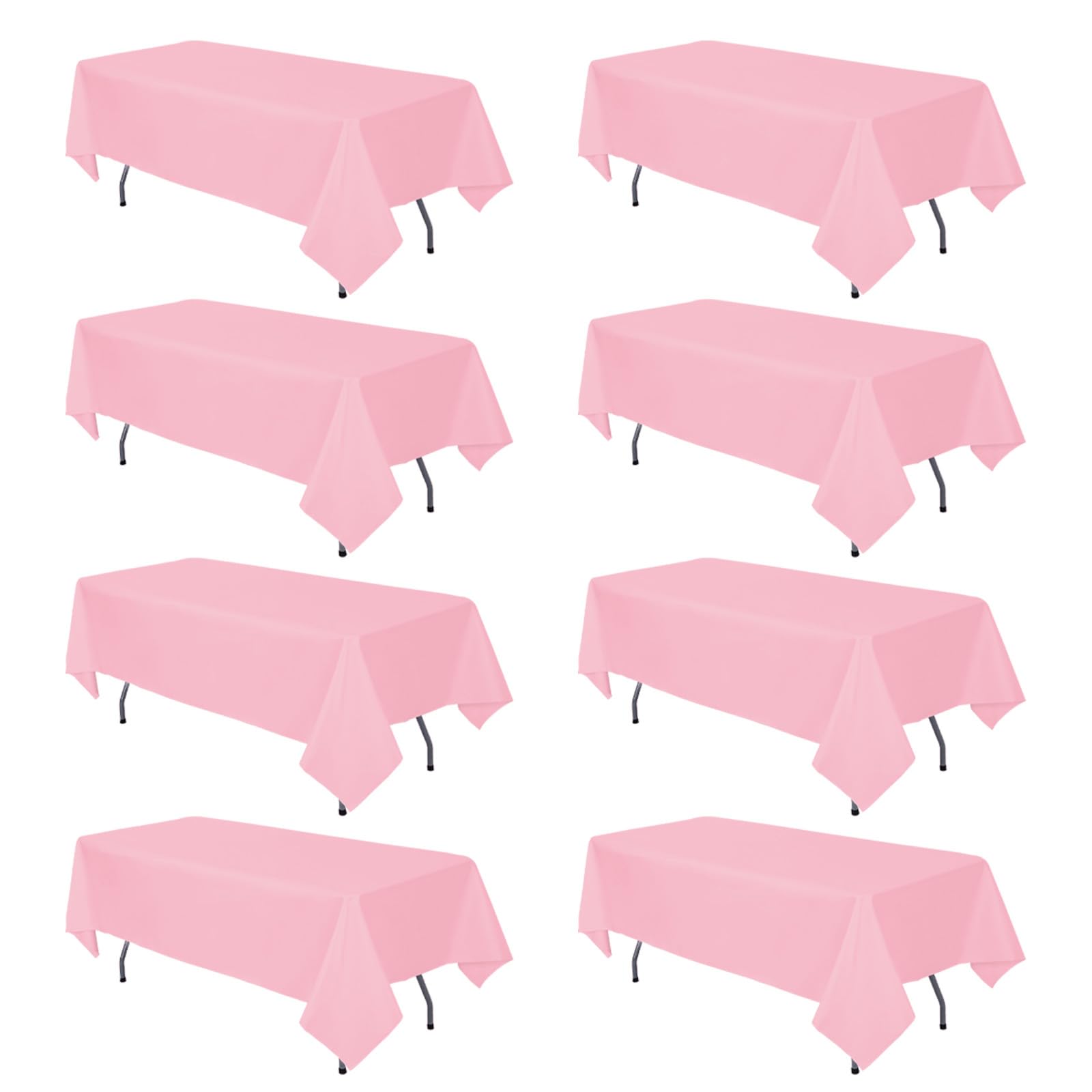 RestfulGlow 8 Pack Pink Tablecloth 60 x 102 Inch Rectangular Table Cloth for 6 Foot Rectangle Tables, Wrinkle Resistant Washable Polyester Fabric