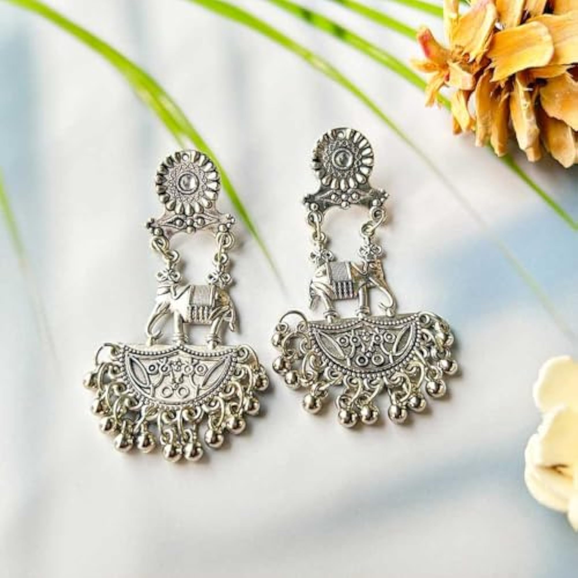 Oxidized Elephant Dangling Earrings, Traditional & Stylish