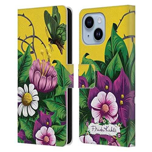 Housse iPhone 14 Plus Frida Kahlo avec fentes cartes et rabat pourpre